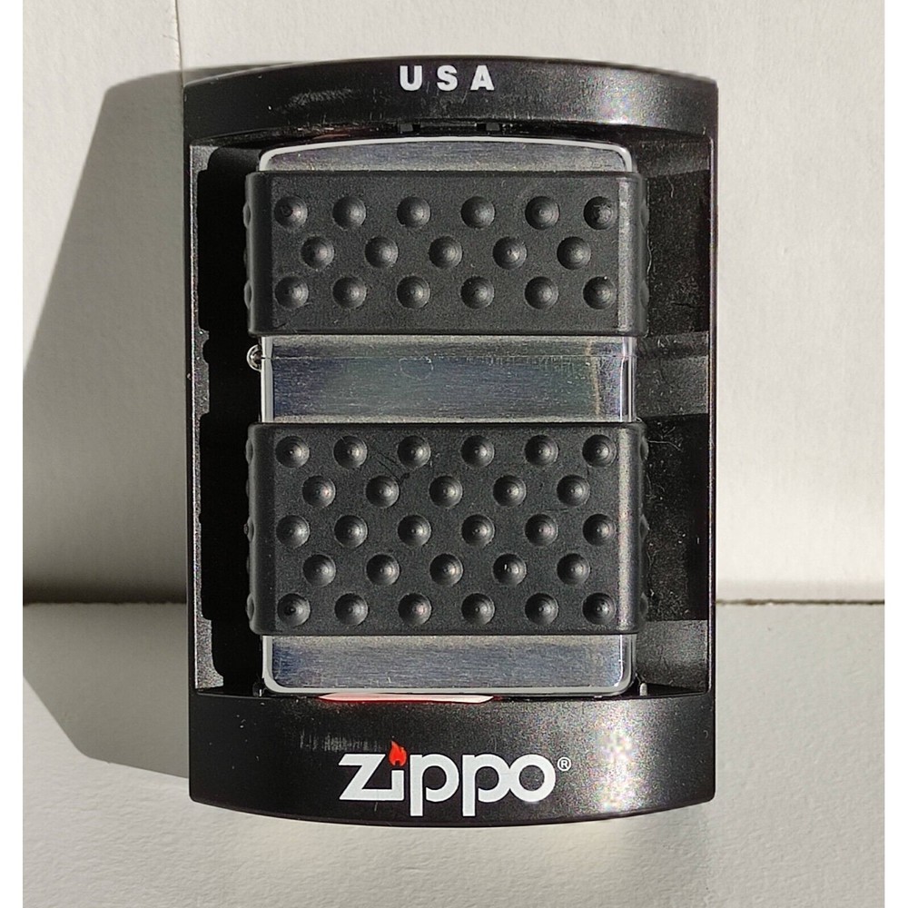 Vintage Zippo Lighter Rugged Black Onyx Nubby Grip & Chrome New in Display Case